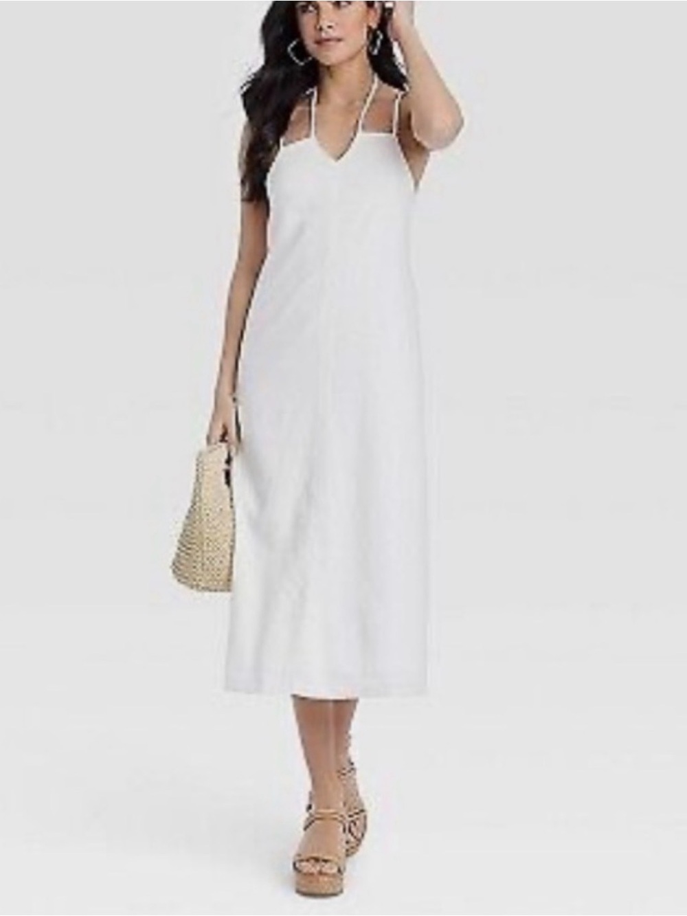 Universal Thread Cream Midi Linen Dress with Spaghetti Straps